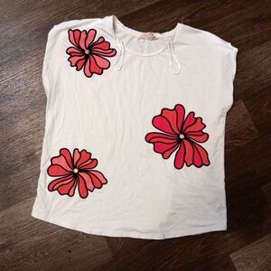 Mesh+love Floral White and Pink Women's Top